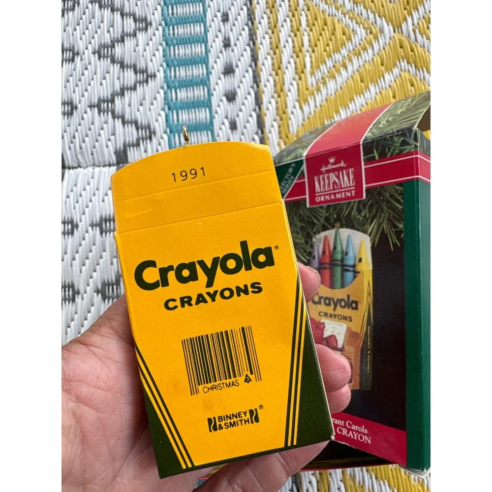 Vintage Crayola 1992 Holiday Tin & Hallmark Keepsake Ornaments 1989 1991 Clown